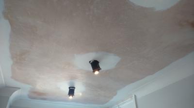 Plaster Skim over Artex Ceiling. Ringwood, Hampshire.