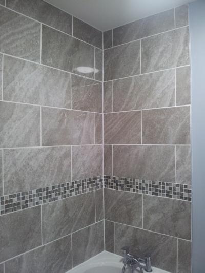 Brick Bond Pattern Bathroom Tiling and Mosaic Border. Boldre, Lymington.