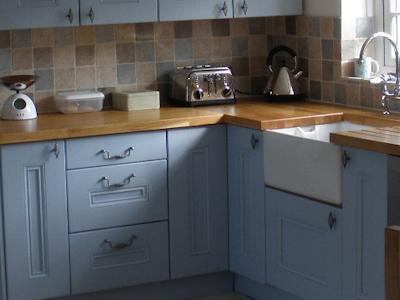 Kitchen Refurbishment - Oak Kitchen Installed - Oak Worktop - Belfast Sink